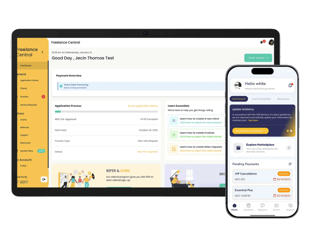 Freelancer Central platform for managing clients, invoices, payments and professional documents